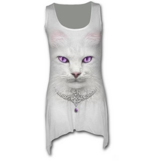 Tunique gothique blanche sans manche avec chat  collier celtique