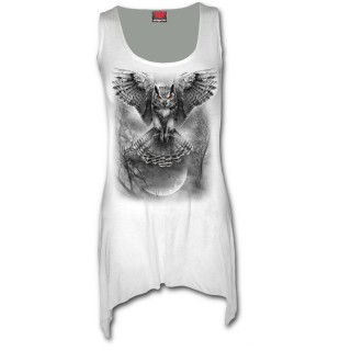 Tunique gothique blanche sans manche  hibou en chasse et pleine lune