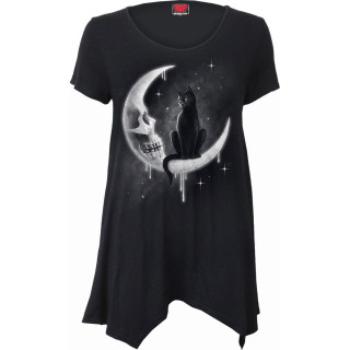 Tunique gothique femme à chat noir sur lune squelette
