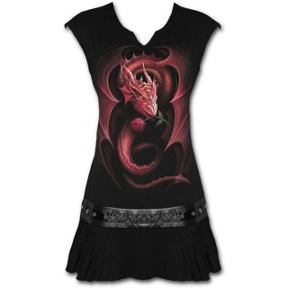 Tunique gothique noire sans manche avec dragon rouge et rose