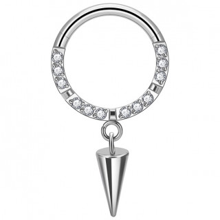 Anneau charni�re en Titane � arcs de zirconiums bord�s et pendentif en c�ne (septum et oreille)