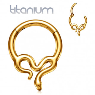 Anneau charni�re Titane dor� � Serpent en coeur