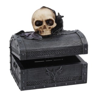 Boite en forme de coffre � crane squelette et chauve-souris