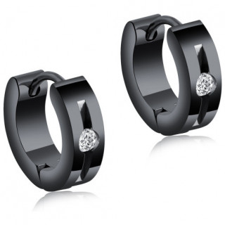 Boucles d'oreilles en acier noir � rainure sertie (paire)