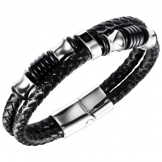 Bracelet homme double tresse cercl� de bagues en acier style m�canique