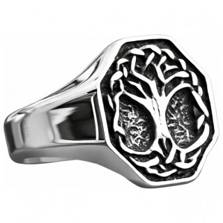 Chevali�re homme acier � Arbre de vie sur face octogonnale