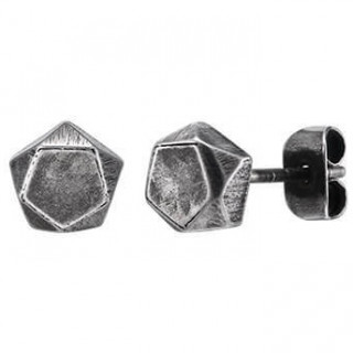 Clous d'oreilles en acier vieilli � design pentagonal (Paire)