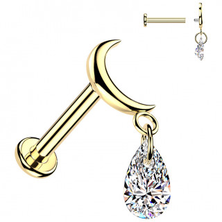 Piercing oreille Titane dor� fine lune � zirconium suspendu