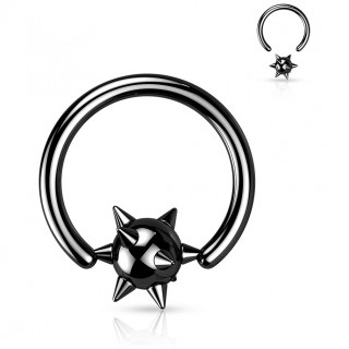 Piercing anneau CBR acier noir � boule � piques (1,6mm x 12mm)