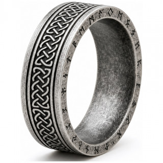 Bague homme viking runique en acier vieilli