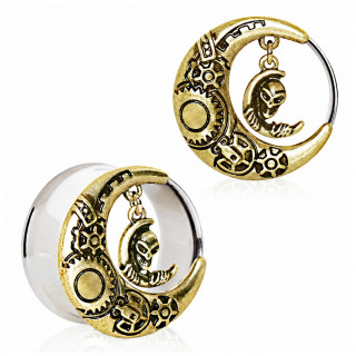 Ecarteur tunnel acier � lune steampunk en laiton dor�