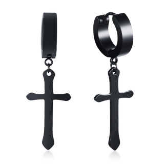 Paire de boucles d'oreilles en acier noir avec croix m�dievales
