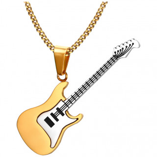 Pendentif guitare �lectrique en acier dor� et argent�