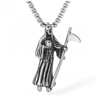 Pendentif homme Faucheuse (La Mort) en acier (chaine incluse)
