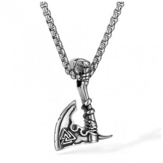 Pendentif homme hache viking en acier � Valknut (chaine incluse)