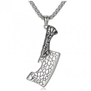 Pendentif homme hachoir en acier � lame textur�e (chaine incluse)