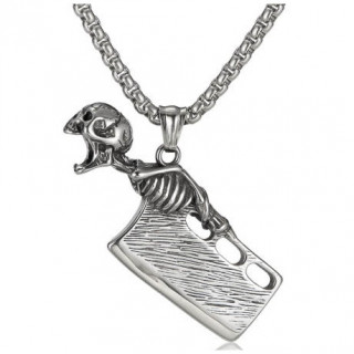 Pendentif homme hachoir en acier � manche squelette (chaine incluse)
