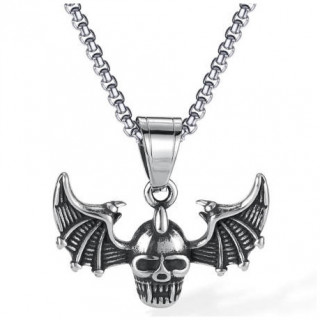 Pendentif homme t�te de mort vampirique en acier (chaine incluse)
