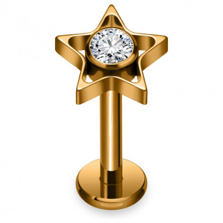 Piercing labret Titane dor� �toile ajour�e � zirconium (l�vre, lobe, h�lix, flat...)