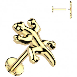 Piercing labret Titane dor� � L�zard Gecko (l�vre et oreille)