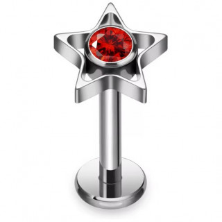 Piercing labret Titane �toile ajour�e � zirconium rouge (l�vre, lobe, h�lix, flat...)