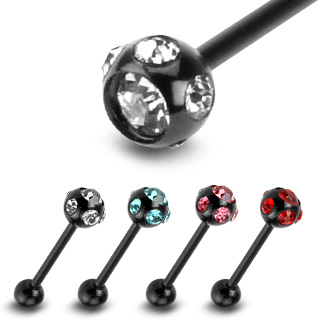 Piercing langue anodis� titane � boule sertie multi-strass
