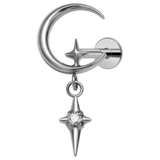 Piercing oreille Titane a croissant de lune �toil� (lobe, h�lix, tragus...)